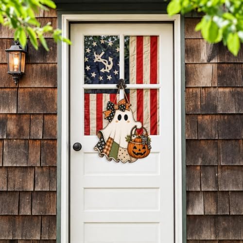 Cute Bow Ghost Door Sign Wooden Halloween Door Hanger Pumpkin Porch Decor - Image 6