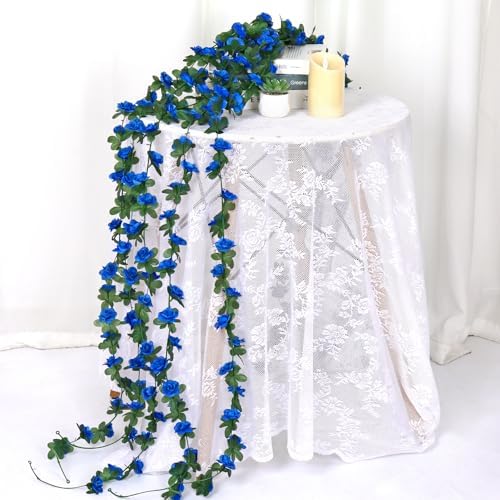 9 Pack 72 FT Artificial Flower Garland Fake Blue Roses Vines Silk Flowers - Image 4