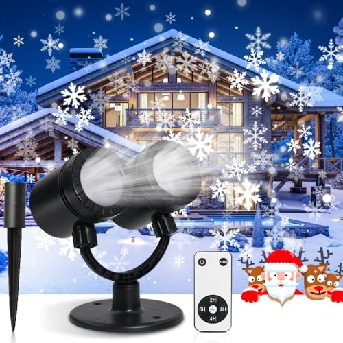 Christmas Projector Lights Outdoor,Double Head Snowflake Led Lights Waterproof,Landscape Decorative Lighting Projection Lamp for New Year, Birthdays,Xmas Holiday,Wedding Indoor Garden Patio by BVHDIACandlesforHome