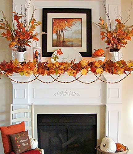 DearHouse 2 Pack Fall Maple Leaf Hanging Vine Garland Artificial Autumn Foliage Thanksgiving Decor for Home Wedding Fireplace Party Christmas (Light Yellow) - Image 6