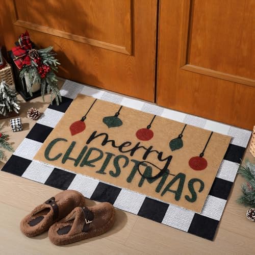 Drydiet Christmas Door Mat Non Slip, Buffalo Plaid Front Porch Entryway - Image 3