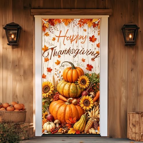 BlissYard Thanksgiving Door Cover Stacked Pumpkin Harvest 35 x 71 Inch - Image 4