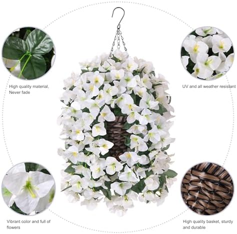 Ivydale Bougainvillea Artificial Hanging Fake Flowers with Basket for Outdoors Decoration, Faux Silk Flowers UV Resistant Fake Plants Long Vines Realistic for Outside Front Door Porch Patio, White - Image 3