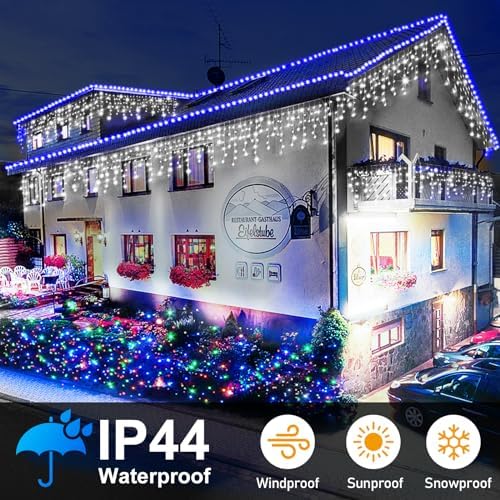 Christmas Lights Outdoor, 164FT 1600 LED Ice Lights for Outside with 320 Drops, 8 Modes Timer Memory Function, IP44 Waterproof Ice String Lights for Christmas Party Eaves Yard Decor (Cool White) - Image 3