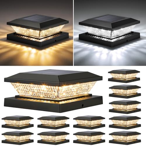 Mlambert 4x4 Solar Post Cap Lights Outdoor 12 Pack, Waterproof Solar Fence Light for Wooden/Vinyl Post, 2 Color Outside Deck Patio Porch Decor, Black by Mlambert
