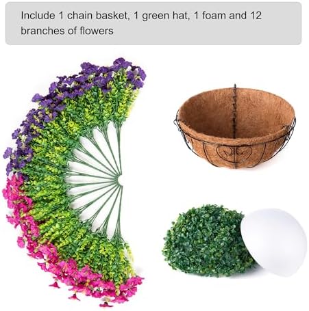 Artificial Faux Hanging Flowers Plants Basket for Spring Summer Outdoors Decoration, Silk Morning Glory with Eucalyptus Look Real UV Resistant Fake Flowers for Outside Porch Patio Balcony Home, Mix - Image 4