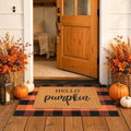 Fall Decor Door Mat Combo Set, 100% Coco Coir Welcome Mat + 28 x 43 Inches Orange and Black Plaid Rug- Fall Thanksgiving Front Porch Entryway Floor Doormat, Indoor Outdoor Autumn Mats Hello Pumpkin by Homydecor