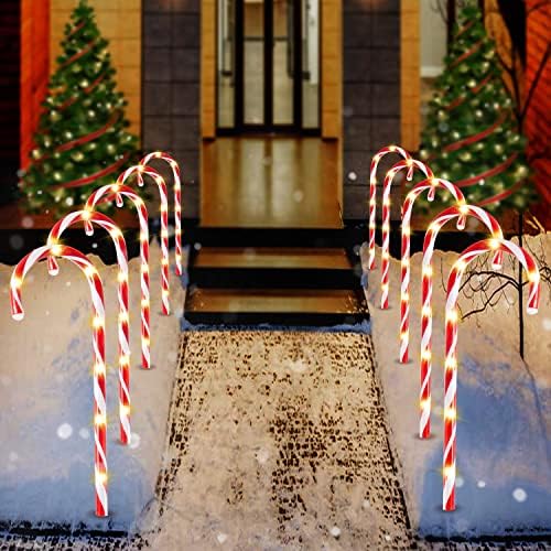 Joiedomi 12 Pcs Christmas Candy Cane Pathway Markers Lights, 16” Stakes Lights with Warm White, Waterproof Outdoor Decorations for Xmas Indoor and Outdoor Decorations Yard, Walkway, Lawn, Garden - Image 6