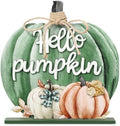 Soaoo Thanksgiving Decoration Wooden Fall Hello Pumpkin Sign Autumn Pumpkin Table Decor 11 Inch Wooden Autumn Desktop Ornament for Thanksgiving Harvest Day Farmhouse Home Living Room (Green, Classic) by Soaoo