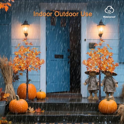 LIGHTSHARE 2PCS 4FT 144LED(72LED Each) Artificial Lighted Maple Tree Warm White Halloween Fall Decorations Indoor Outdoor, Orange - Image 5