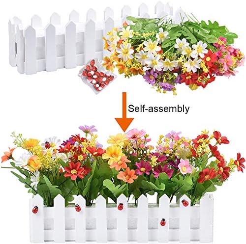 XONOR Artificial Flower Plants - Mixed Color Daisies in Picket Fence Pot for Indoor Office Wedding Home Decor, 2 Sets - Image 4