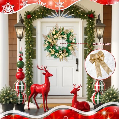 Christmas Wreaths for Front Door Decor Flower, 22" Winter Golden - Image 3