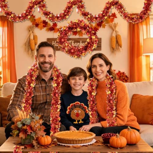 50FT Fall Tinsel Garland with Maple Leaf - Shiny Metallic Thanksgiving Garland for Mantle, Tree, Doorway, Thanksgiving Decor Autumn Fall Decorations for Home - Image 7