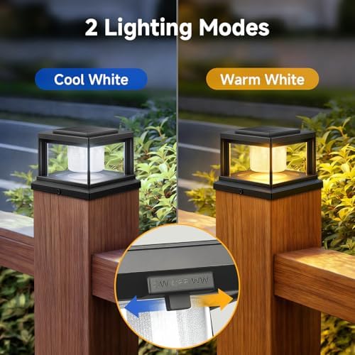 FOLKSMATE Solar Fence Post Cap Lights 12 Pack Outdoor Waterproof Black - Image 2