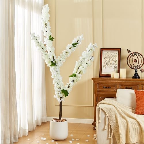 6PC 35.4FT White Cherry Blossom Flowers Garland for Decoration - Image 5