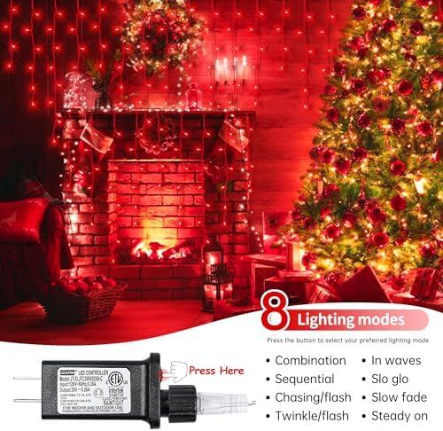 Red Christmas Icicle Lights, 300 LED 33FT Icicle Curtain Lights - Image 3