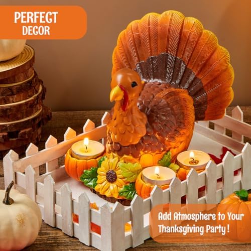 JOYIN Thanksgiving Turkey Candle Holders, Thanksgiving Turkey Tabletop Centerpiece, Fall Centerpiece Table Decorations, Tea Light Pumpkin Candle Holder, Indoor Home, Kitchen Autumn Decor - Image 3