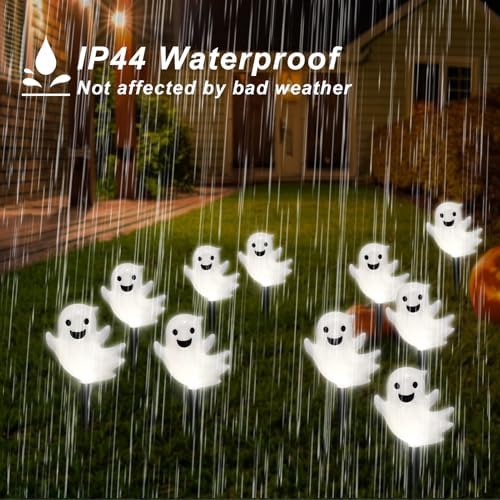 BRIGHTDECK Halloween Solar Pathway Lights Outdoor, LED Decor, Light Up Solar Stake Lights for Holiday, Halloween, Walkway, Sidewalk (Cold White Floating Ghost, 10-Pack) - Image 6