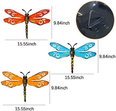 Metal Dragonfly Wall Decor Outdoor Garden Fence Art,Hanging Decorations for Living Room, Bedroom, 3 Pack - Image 3