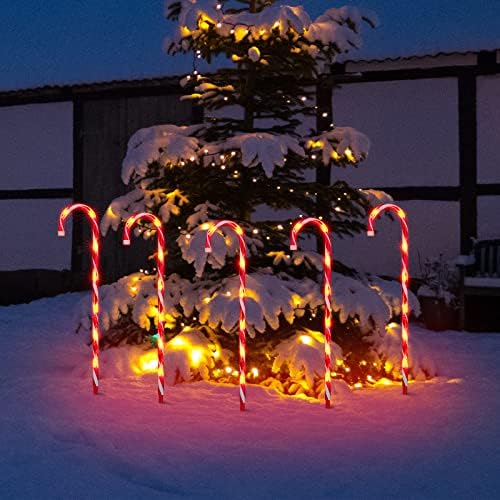 LAMPHOME 10 Pack 22" Christmas Candy Cane Pathway Markers, Xmas Pathway Lights Outdoor with 70 Warm White Lights for Walkway Garden Lawn Holiday Decorations - Image 3