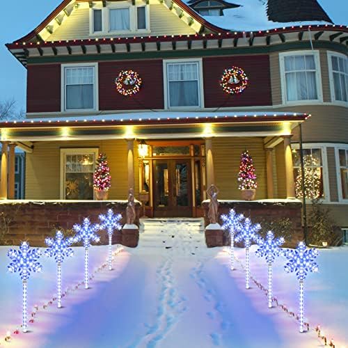 Ultra-Bright Shooting 17" 568 LED Snowflake Lawn Stake Light 4 Stakes Total Christmas Outdoor Decoration with UL Standard Adaptor for Outdoor Pathway Lawn Holiday Party Home(White and Blue) - Image 3