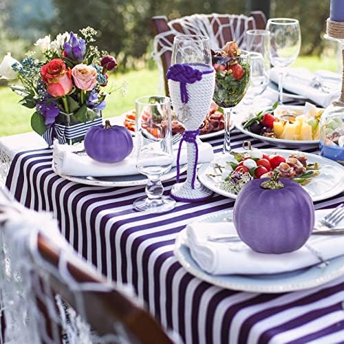 Winlyn 7 Pcs Assorted Sizes Purple Artificial Pumpkins and Gourds Decorative Halloween Pumpkins Foam Pumpkins for Gifts Chic Halloween Thanksgiving Fall Wedding Table Centerpiece Mantel Shelf Décor - Image 3
