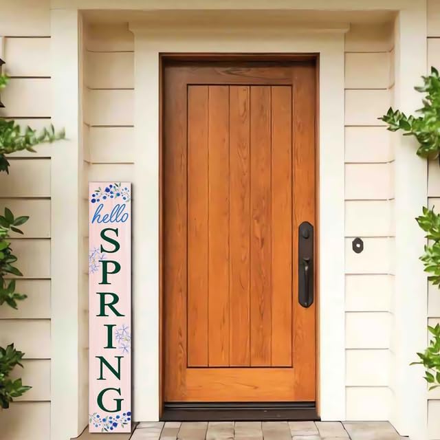 Pink Hello Spring Purple Flower Wooden Sign 8”x48” Welcome Sign and Porch Leaner Spring Decoration for Front Door Porch Yard Deck Patio Farmhouse Outdoor Indoor Vertical Decorn - Image 7