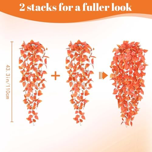 BLEUM CADE Fake Hanging Plants, 4pcs Artificial Hanging Plant, Faux Orange Vines Hanging Plant for Wall Home Living Room Indoor Outdoor Fall Decor (No Baskets) - Image 2