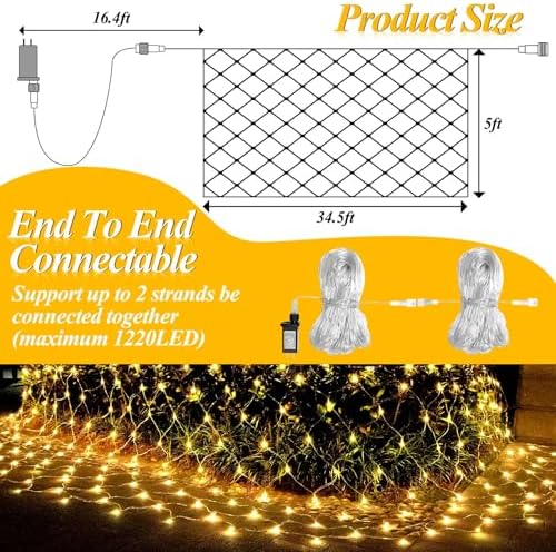 LitHome 34.5FT x 5FT Christmas Net Lights Outdoor Mesh Lights Connectable - Image 6