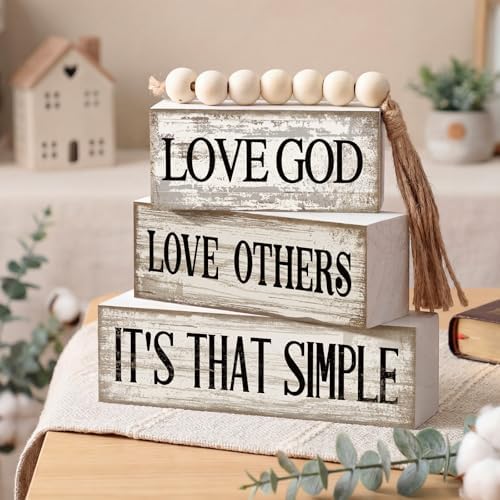 Moucuny 4 Pcs Christian Wooden Block Signs Farmhouse Tiered Tray Decor - Image 4