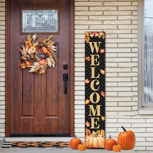 Welcome Sign Stand for Front Door, 47" Vertical Autumn Welcome Porch Sign Wall Hanging for Outdoor Patio Garden, Rustic Large Tall Porch Leaner Decor for Thanksgiving (Fall-Black, Fall-Black) - Image 5