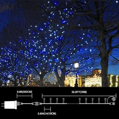 33FT 100 LED Blue White String Lights, 16 Modes Plug In Mini Fairy Lights, Waterproof Outdoor Christmas Lights for Hanukkah, July 4th Patriotic Decor, Xmas Tree Garland Bedroom Ocean Party Decoration - Image 4