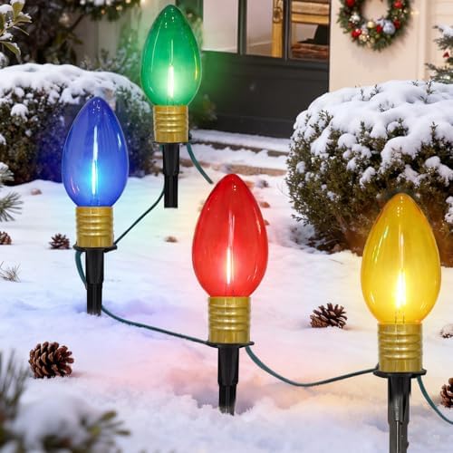 7Ft Christmas Pathway Lights Outdoor with 4 C9 LED Clear Multicolor Bulbs by Unknown