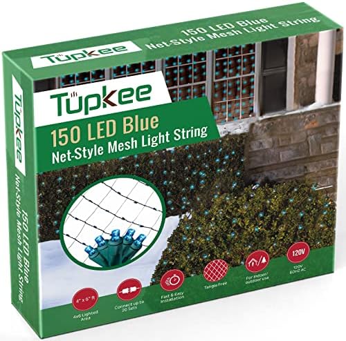Christmas Light Net – 150 LED Blue Mesh Lights - 4 ft x 6 ft – Outdoor/Indoor – Net Lights for Bushes, Hedges or Trees by Tupkee