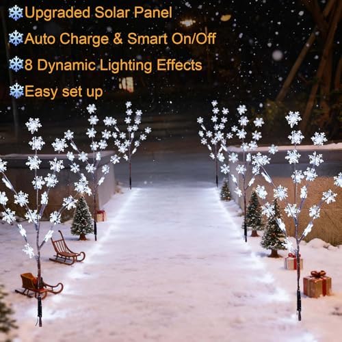 Upgraded 4 Packs Solar Snowflake Lights for Christmas Decorations Outdoor, 80 LED Waterproof Stake Lights for Lawn, Patio, Porch, Pathway, Yard - Image 5