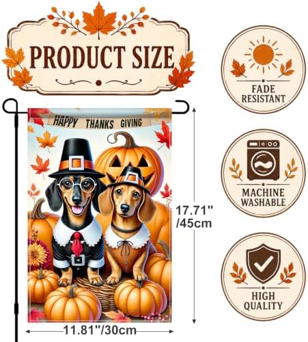BlissYard Thanksgiving Dachshund Dogs Garden Flag Pumpkin 12x18 Inch Decor - Image 4