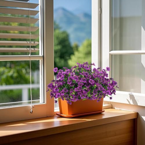 Grunyia Artificial Fake Flowers for Outdoor Spring Decoration, 16 Bundles Faux Silk Colorful Daisy UV Resistant Realistic for Outside Porch Patio Home Yard Garden Planters Pots Window Box (Purple) - Image 6