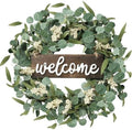 Sggvecsy Green Eucalyptus Wreath with Welcome Sign 20in Artificial Spring Summer White Berries for Front Door Wall Window Festival Farmhouse Porch Patio Garden Decor, White,green by Sggvecsy