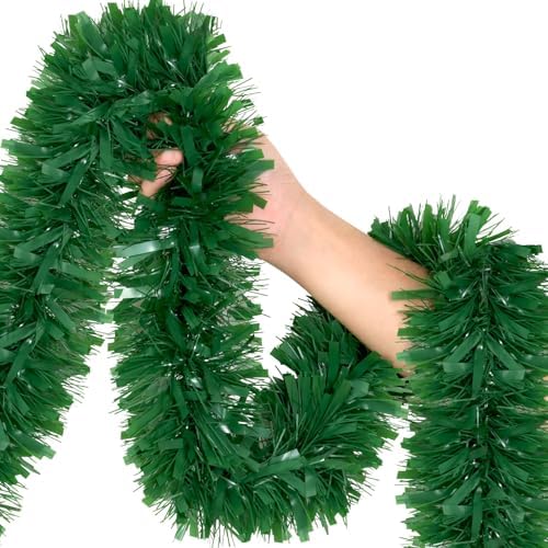 50Ft Green Christmas Garland Decorations,Xams Greenery Tinsel Stems Non-Lit Soft Twist Garland Decor for Tree Stairs Railing Front Door Mantle Fireplace Indoor Outdoor Holiday Home by brand