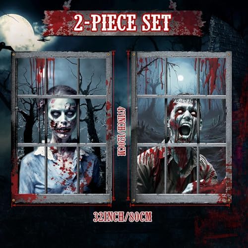 2-Pack Halloween Decorations Window Decor, Zombie Couple 32 x 47 Inch - Image 2