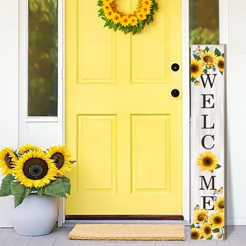 Sunflower Porch Sign Welcome Sign For Front Porch Summer Sunflowers Home Decor Sunshine Welcome Sign for Indoor Outdoor Garden Wooden Vertical Sign For Patio Front Door Porch Wall Yard - Image 5