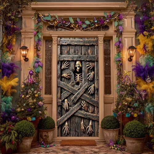Halloween Door Banner 71x35 Scary Skeleton Boarded Up Porch Decor - Image 2