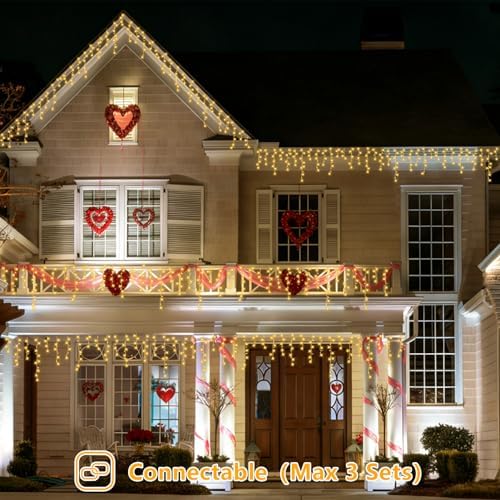 YEGUO 66ft 800 LED Icicle Lights Outdoor, 160 Drops Icicle Christmas Light Connectable, 8 Modes Warm White Xmas Icicle Lights with Memory Timer - Image 6