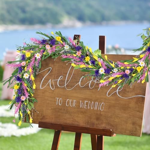 6.5Ft Wildflower Garland, Artificial Wildflower Floral Garland with Daisy Flowers, Fake Flower Garland for Wedding Arch, Mantle Fireplace, Summer Home Decor - Image 2