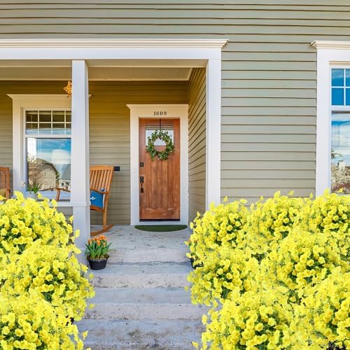 Artificial Flowers for Outdoors 12 Bundles Realistic Faux Plants UV Resistant Fake Silk Morning Glory with Eucalyptus for Front Door Planter Patio Porch Outside Spring Summer Decoration (Yellow) - Image 6