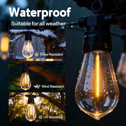 66FT Outdoor String Lights with Remote, 27 Dimmable Shatterproof LED Bulbs, Waterproof Patio & Backyard Lights for Pergola, Deck, Garden, Bistro, Commercial Grade Hanging Lights - Image 3