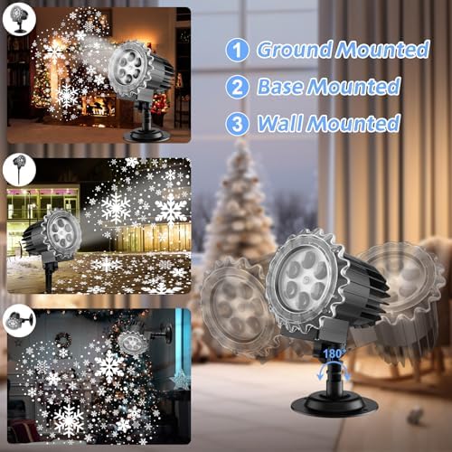Snowflake Christmas Projector Lights Outdoor, Christmas Snowflake Projection Lights with Remote Control, Christmas Light Projector for Yard Porch Decorations - Image 2