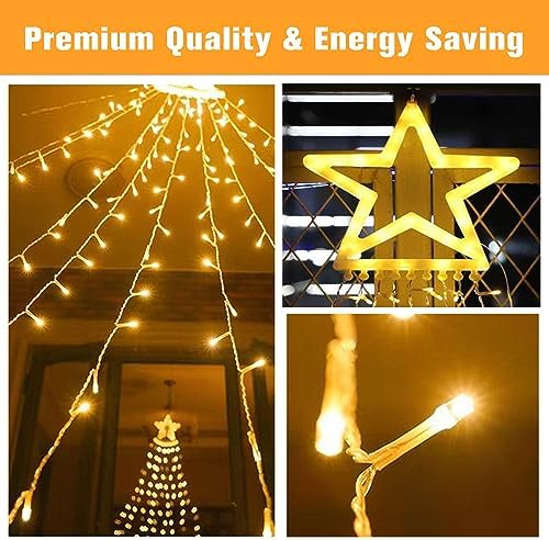 Outdoor Christmas Decorations Star String Lights, 320 LED 11.5 ft Waterfall Tree Lights with 8 Lighting Modes Christmas Star Lights for Indoor Outdoor Yard Home Festival Party Xmas New Year Decor - Image 4