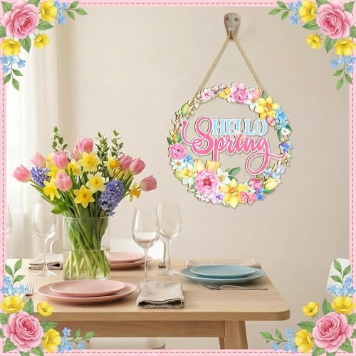 Britimes Welcome Door Sign, Wooden, for Front Door, Floral Flower - Image 4