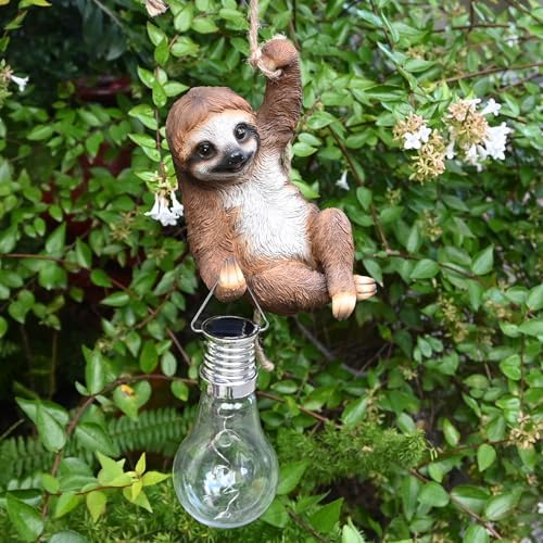 Resin Sloth Garden Statue Solar Fence Lights Outdoor Hanging Decor Porch by Juliahestia